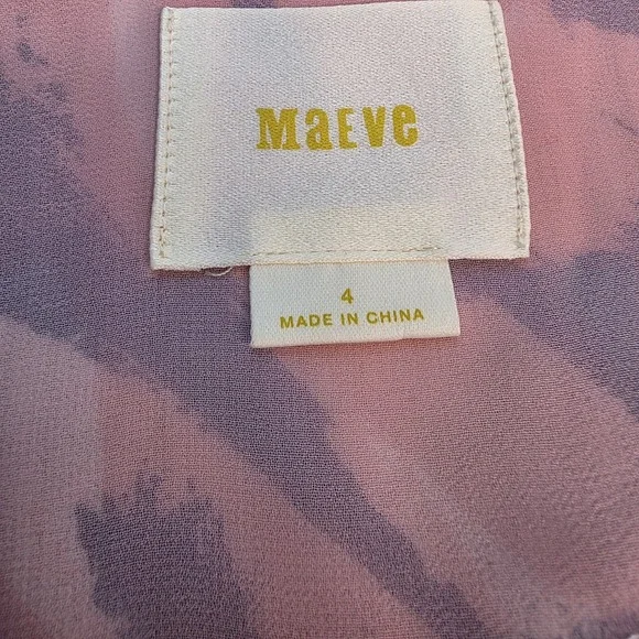 Maeve Anthropologie Silk Blouse SZ 4 Sheer Pink Blue Purple Abstract Long Sleeve - Picture 10 of 13